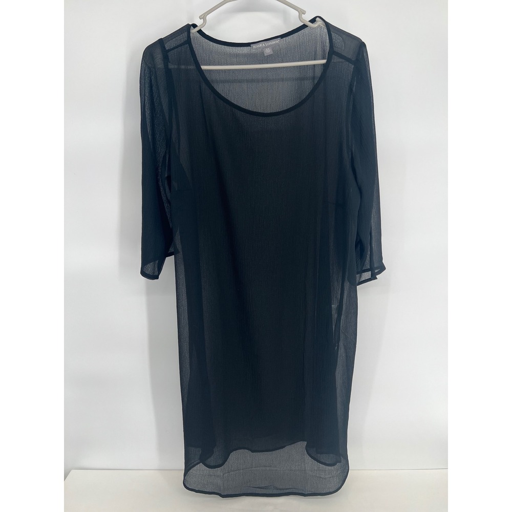 Jessica‎ London Womens Black Crinkle Gauze Layered Tunic Top Sz 14W